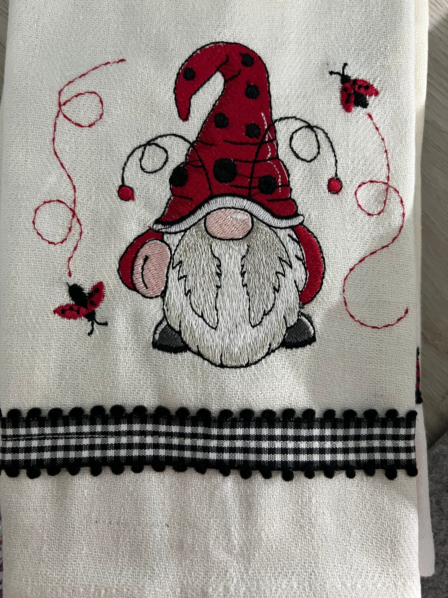 Embroidered Tea Towel, Embroidery, Embroidered Kitchen Towel- Gnome