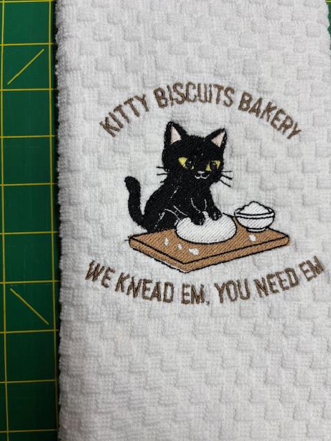 Delightful Cat Kitchen Towel: Artfully Embroidered Design
