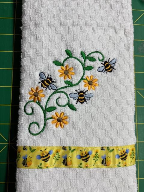 Sunny Kitchen Vibes: Bee & Sunflower Embroidered Towel