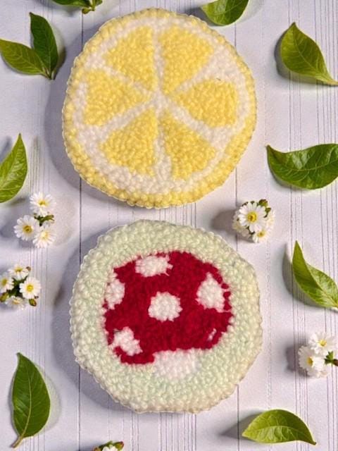 Vibrant Punch Needle Coasters: Artisan-Made Charm!