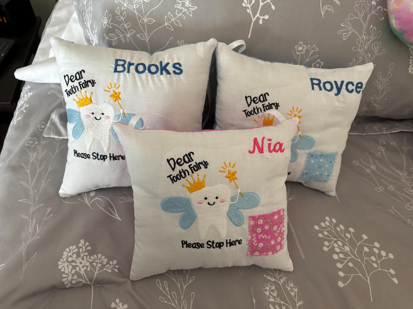 Embroidered Tooth Fairy Pillow with Pocket: Customizable Kids Keepsake