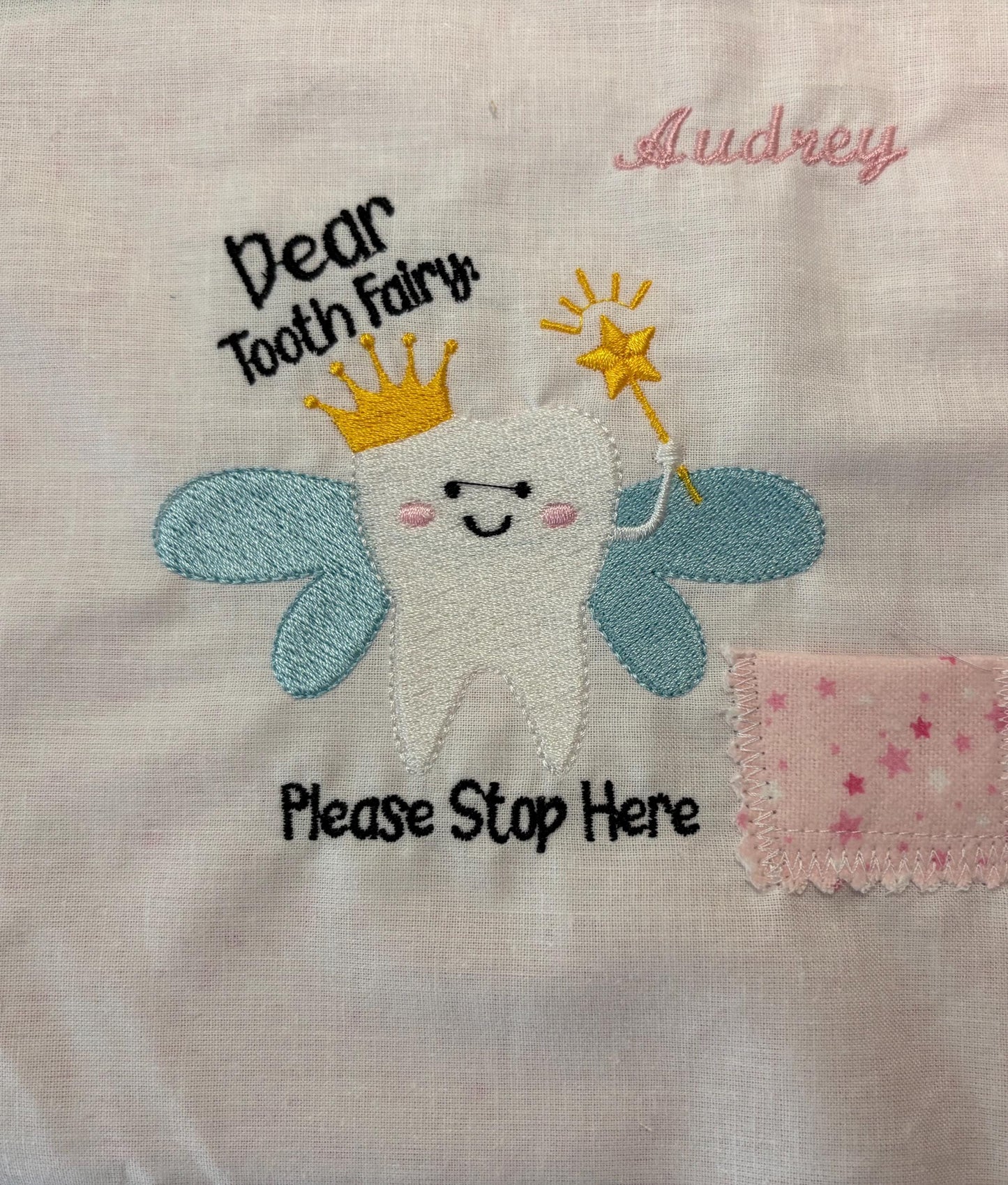 Embroidered Tooth Fairy Pillow with Pocket: Customizable Kids Keepsake