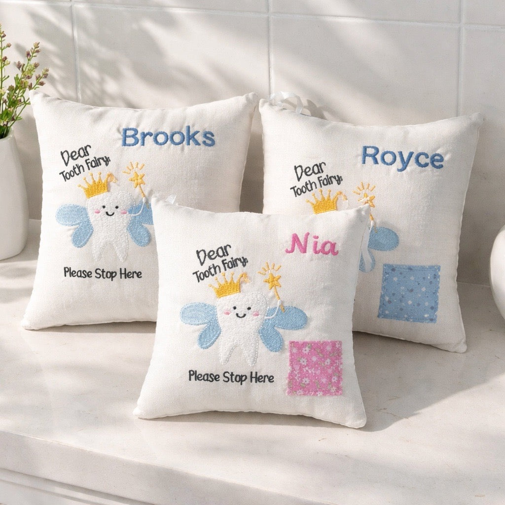 Embroidered Tooth Fairy Pillow with Pocket: Customizable Kids Keepsake