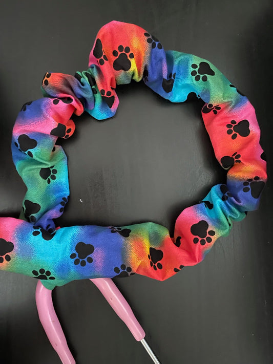Rainbow Tie Dye Paw Prints Stethoscope Cover: Washable Cotton Sleeve
