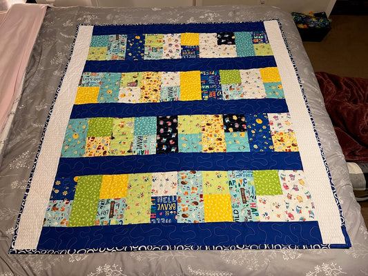 Blue Baby Quilt: Woodland Animals Cotton Throw, Nursery Decor