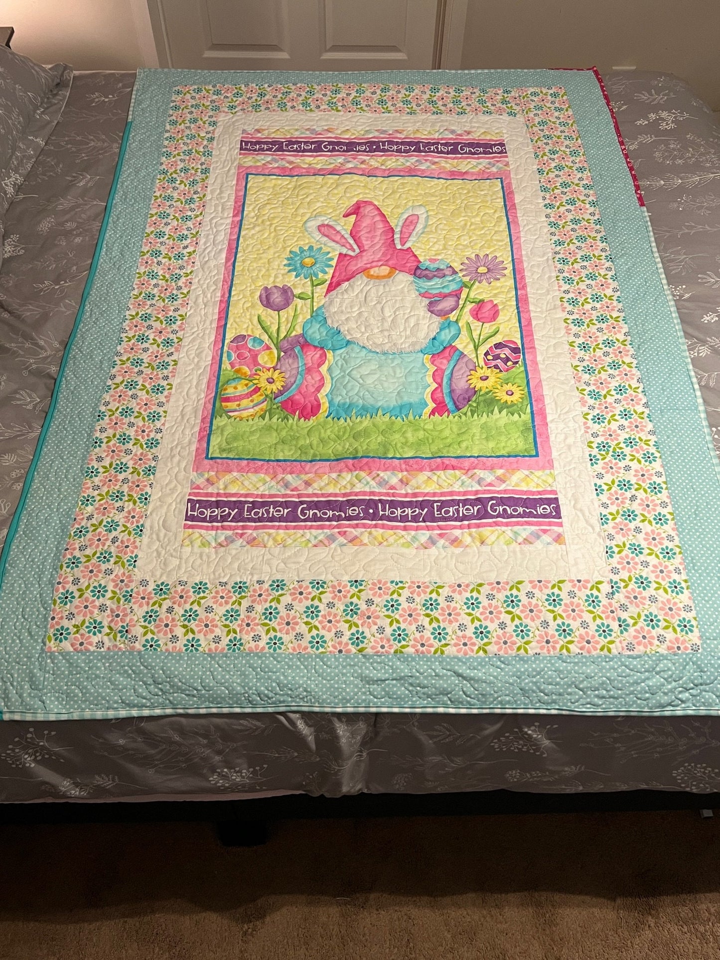 Easter Gnome Cotton Lap Quilt, Spring Throw Quilt (42.5x60.5in)