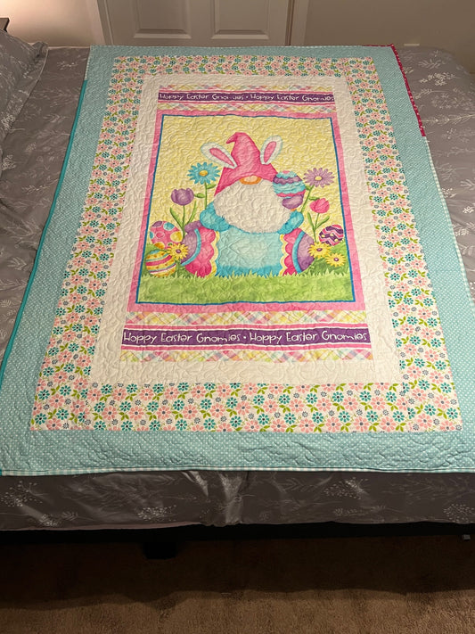 Easter Gnome Cotton Lap Quilt, Spring Throw Quilt (42.5x60.5in)