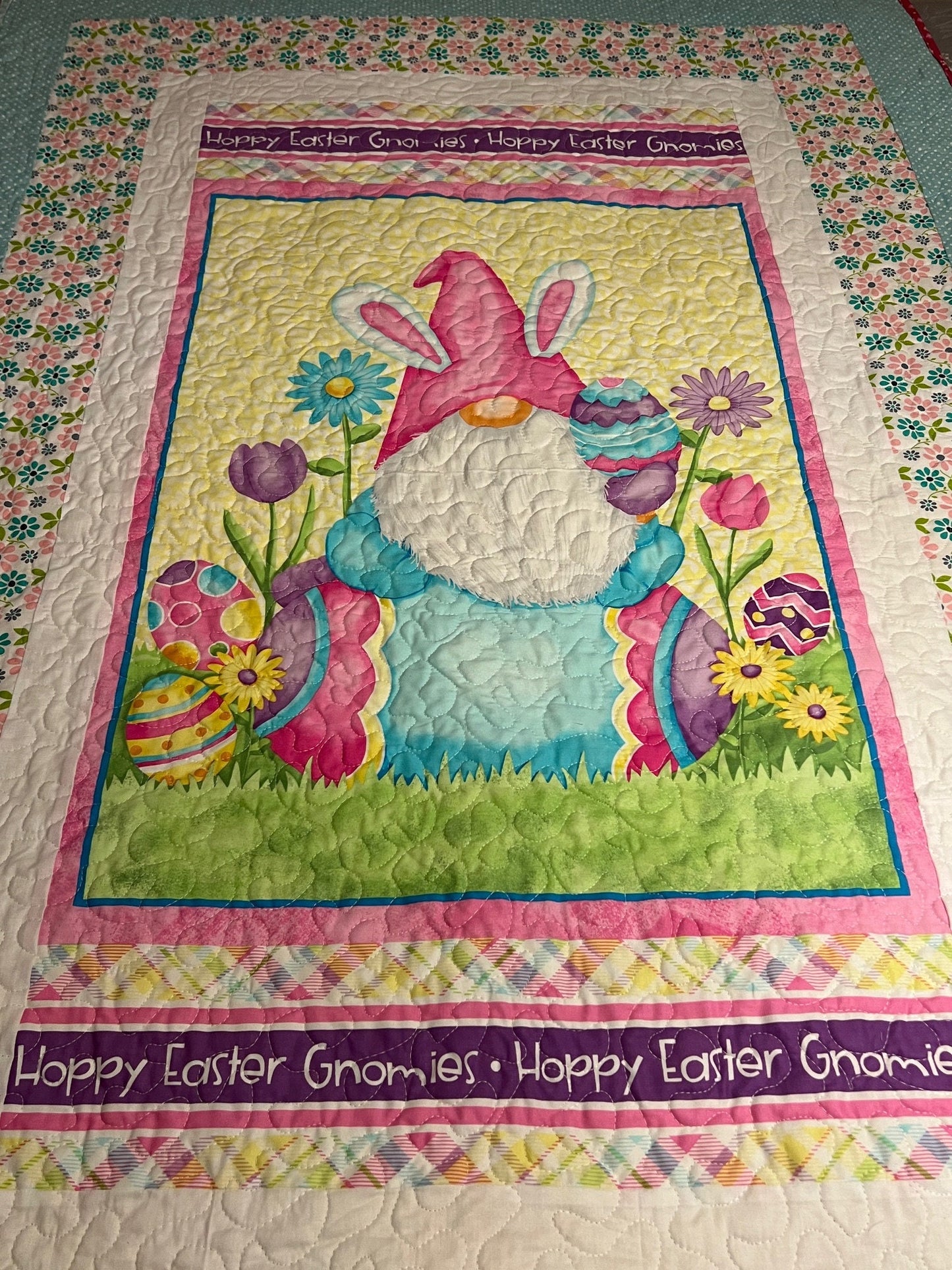 Easter Gnome Cotton Lap Quilt, Spring Throw Quilt (42.5x60.5in)