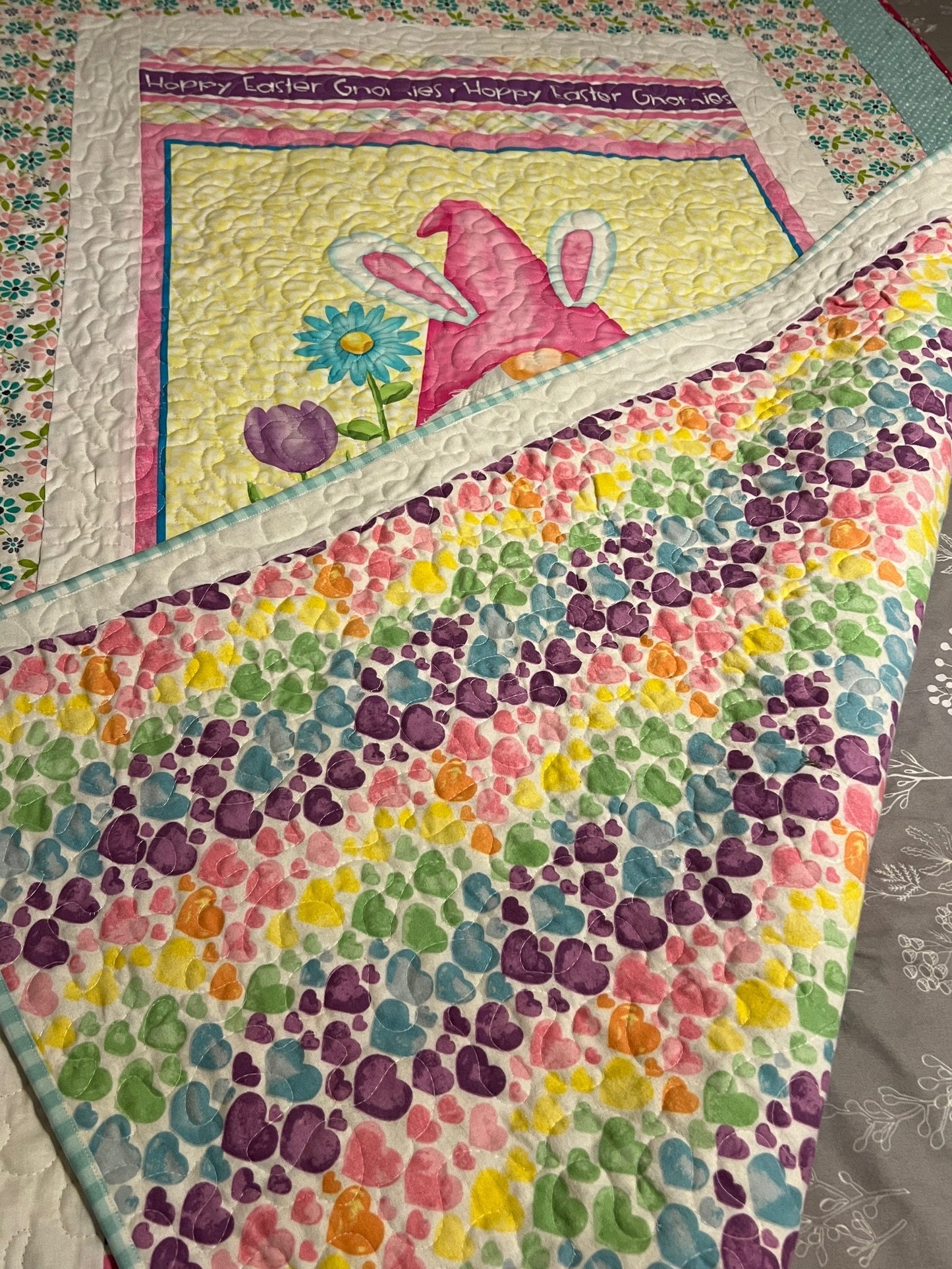 Easter Gnome Cotton Lap Quilt, Spring Throw Quilt (42.5x60.5in)