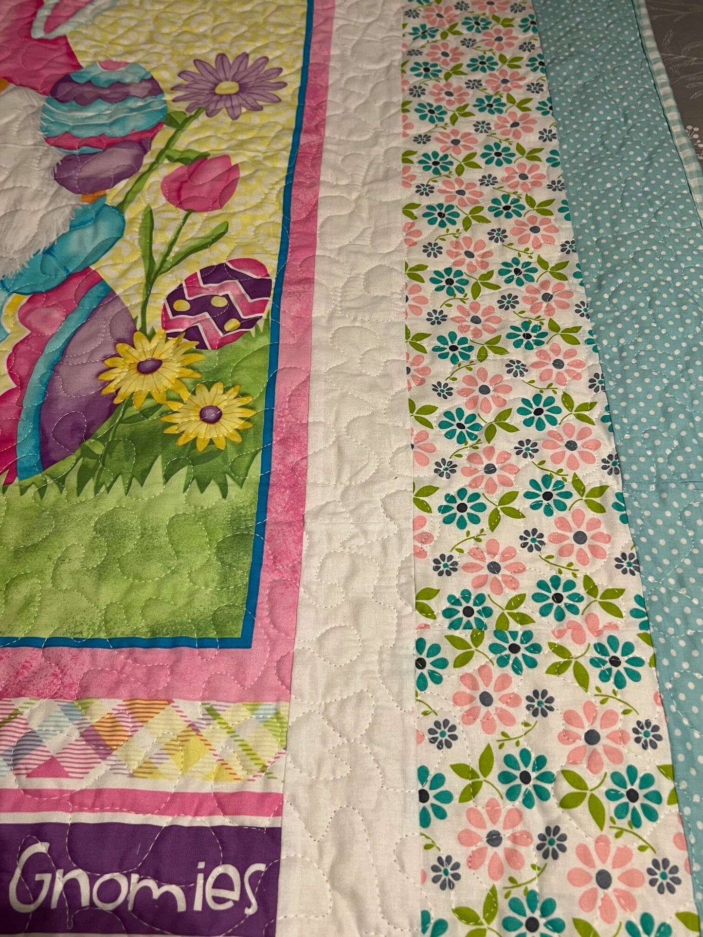 Easter Gnome Cotton Lap Quilt, Spring Throw Quilt (42.5x60.5in)