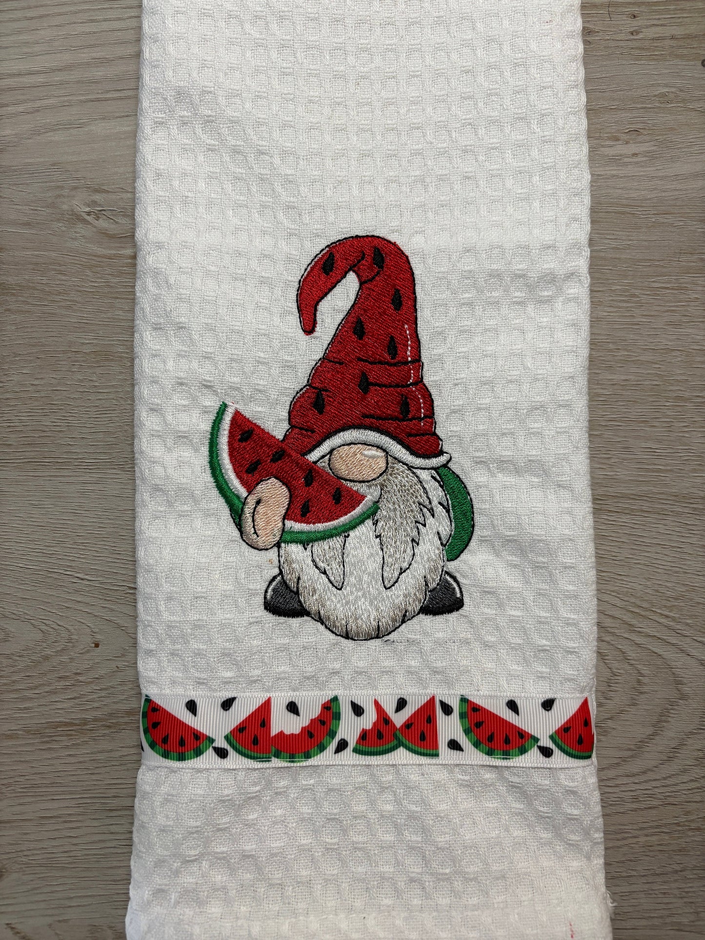 Embroidered Towel, Embroidered Towels, Towels, Kitchen Towel-Watermelon Gnome