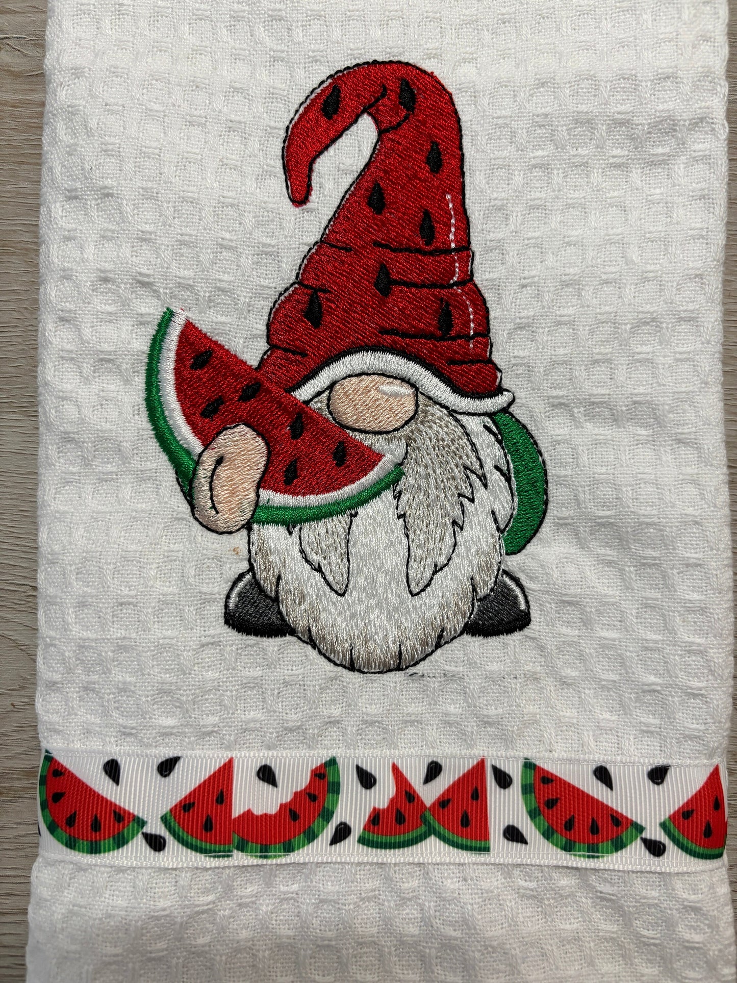 Embroidered Towel, Embroidered Towels, Towels, Kitchen Towel-Watermelon Gnome