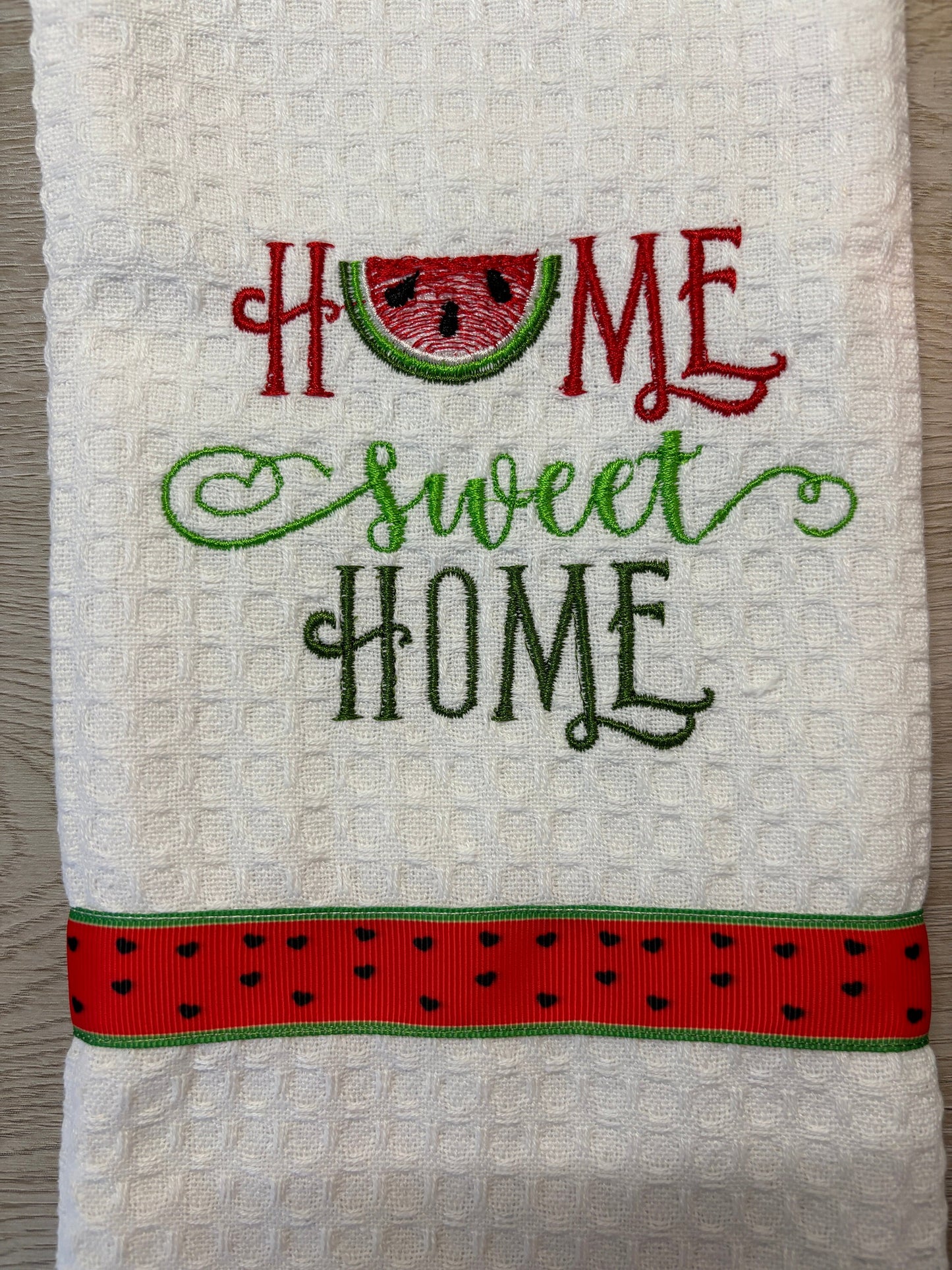 Embroidered Tea Towel, Embroidered Towel, Embroidered Kitchen Towels- Watermelon Home Sweet Home