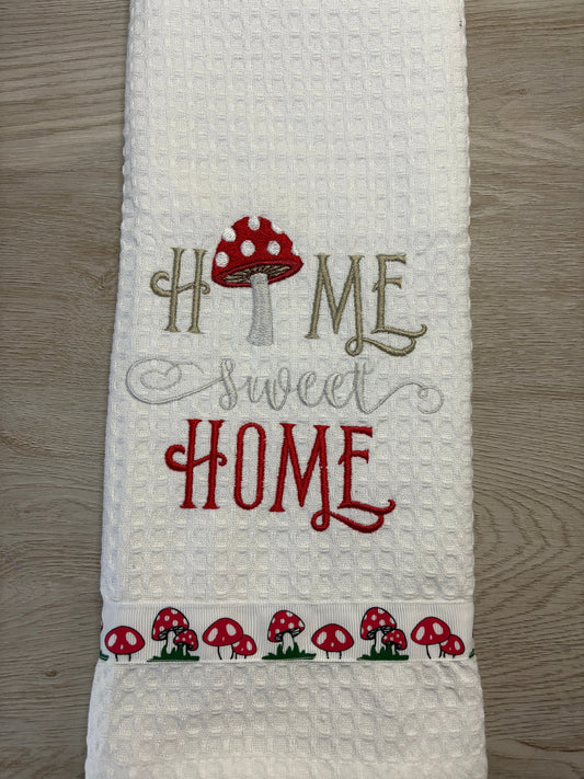 Embroidered Mushroom Tea Towel: Toadstool Home Decor