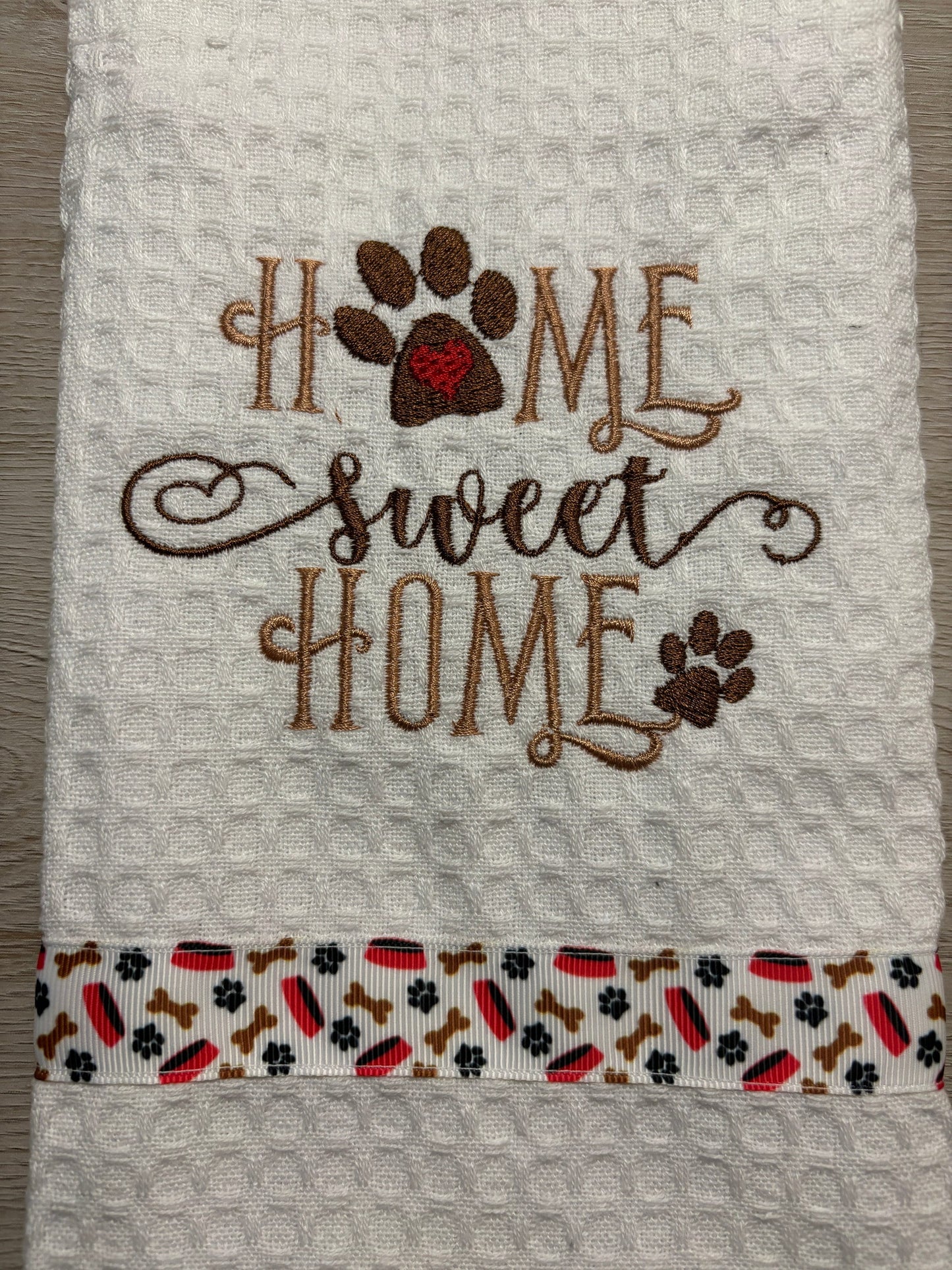 Embroidered Tea Towel: Paw Home Sweet Home, 100% Cotton