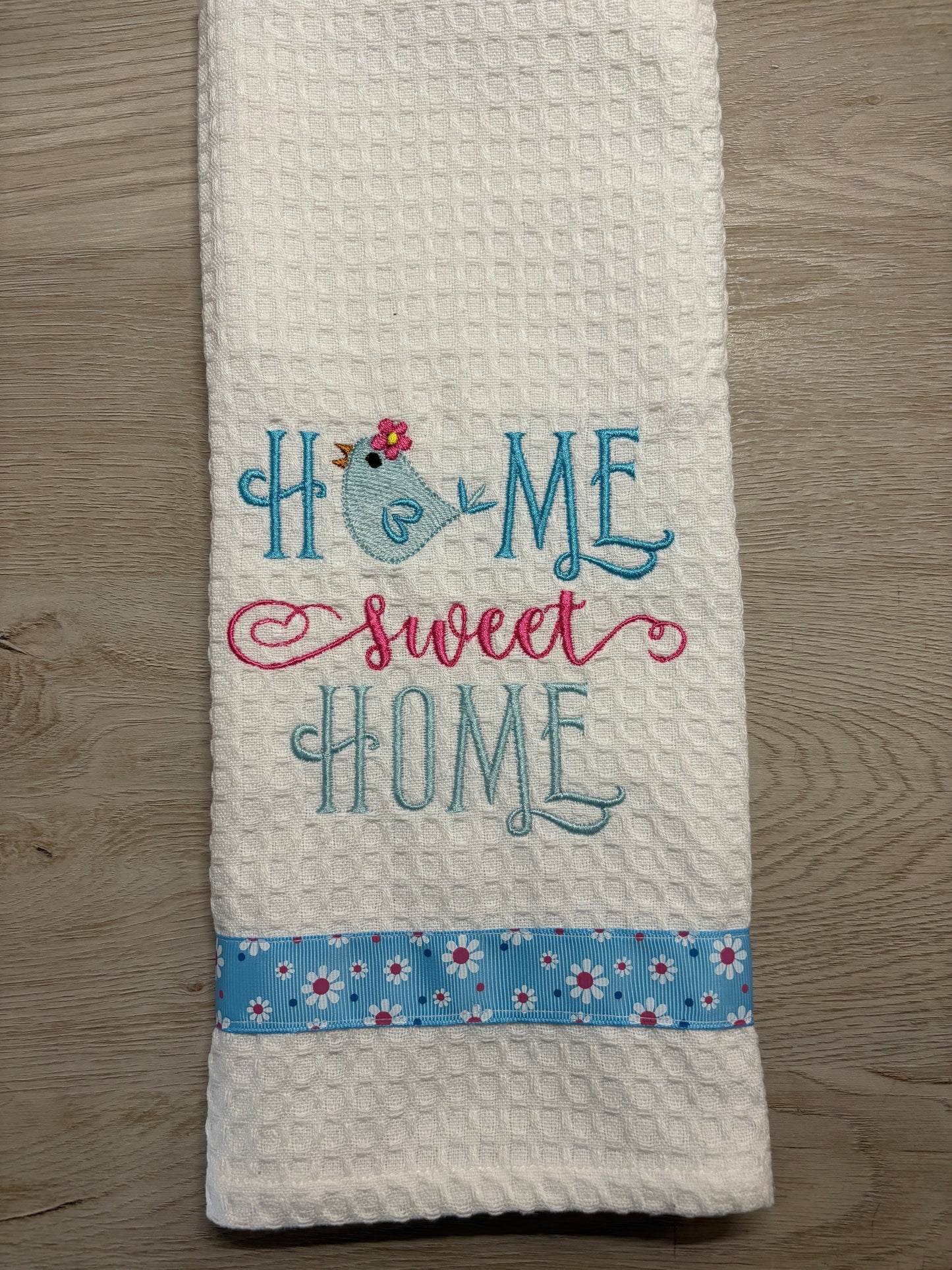 Embroidered Tea Towel, Embroidered Kitchen Towel, Embroidered Towel-Home Sweet Home Bluebird