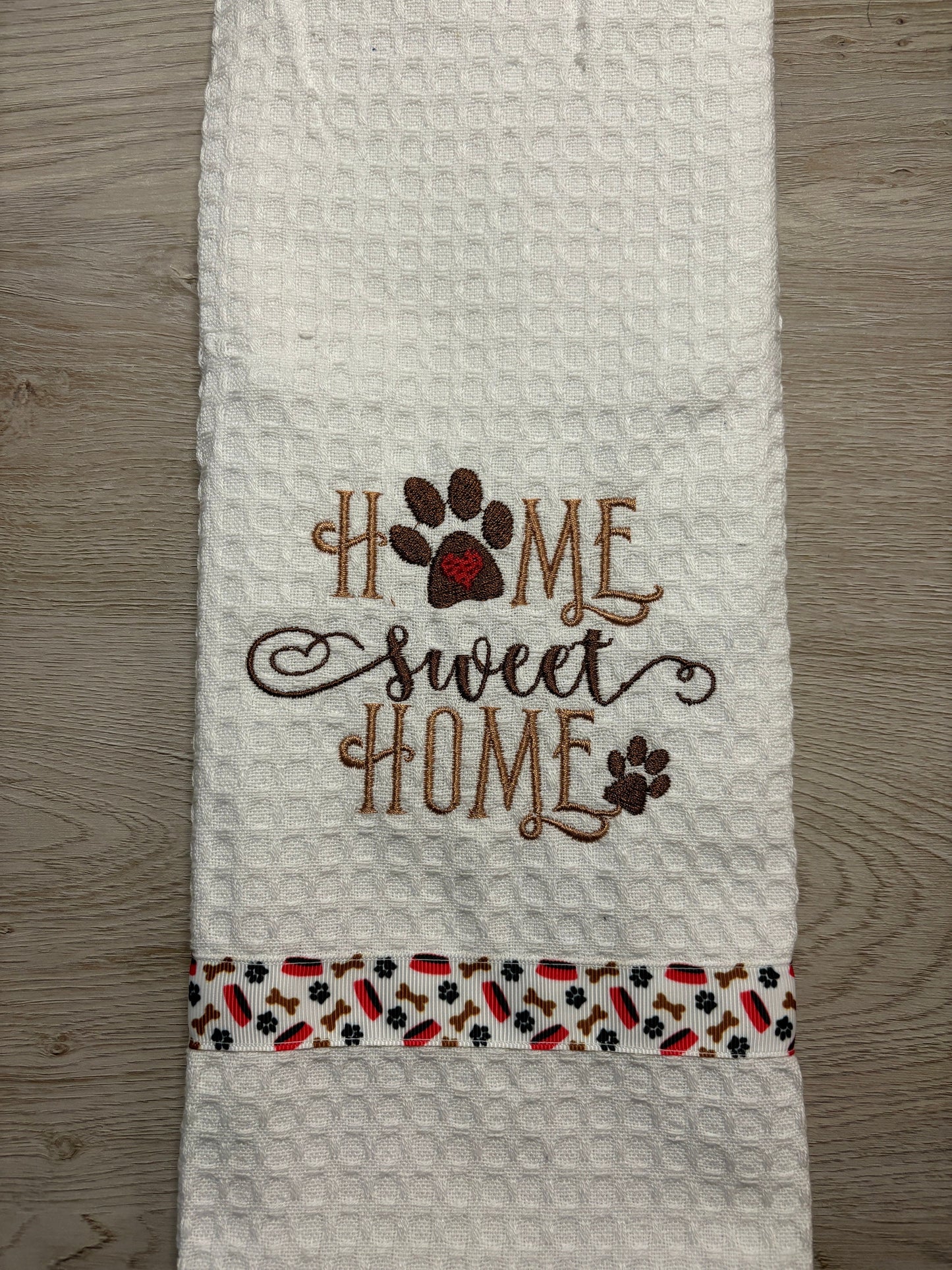 Embroidered Tea Towel: Paw Home Sweet Home, 100% Cotton