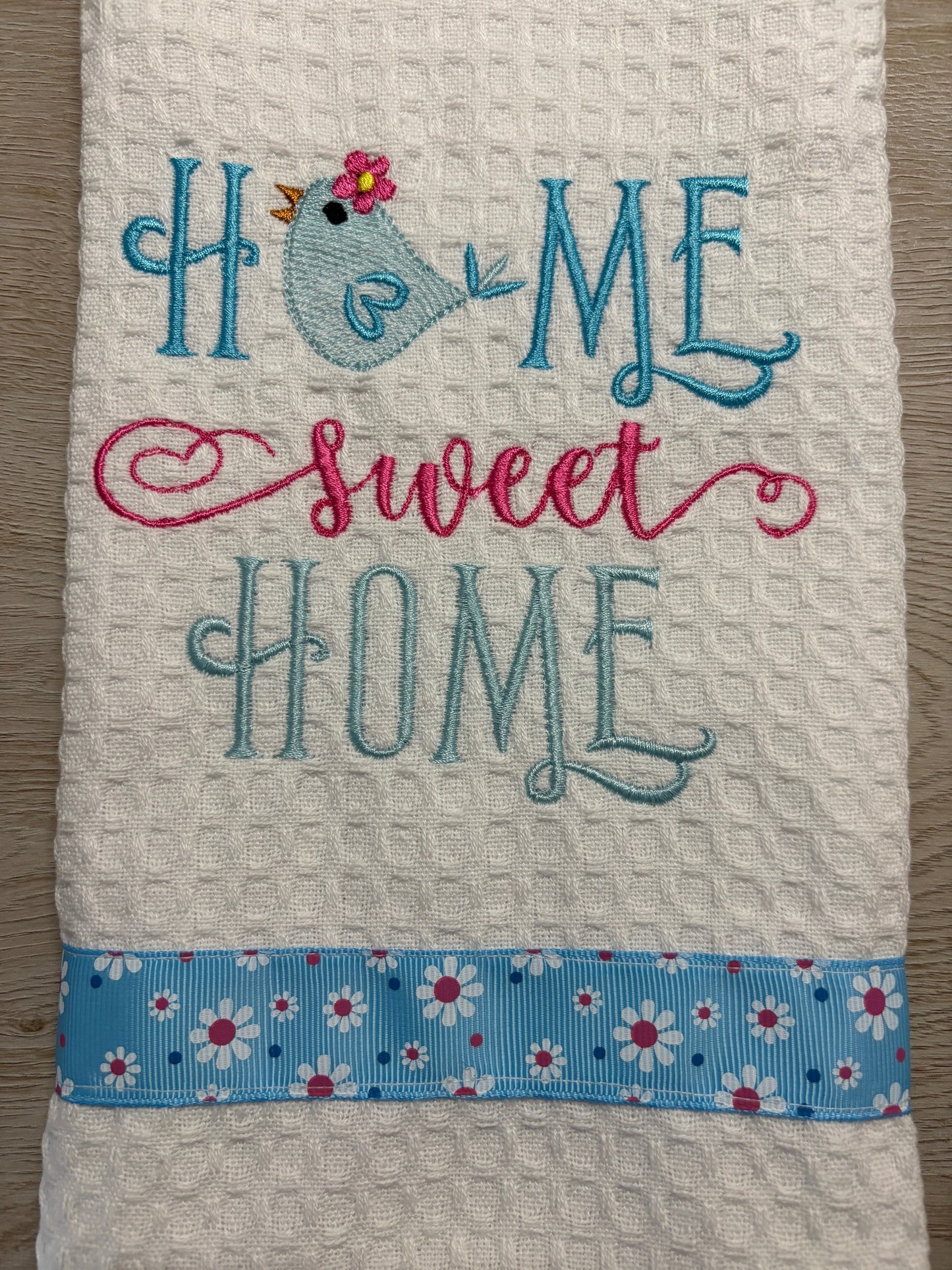 Embroidered Tea Towel, Embroidered Kitchen Towel, Embroidered Towel-Home Sweet Home Bluebird
