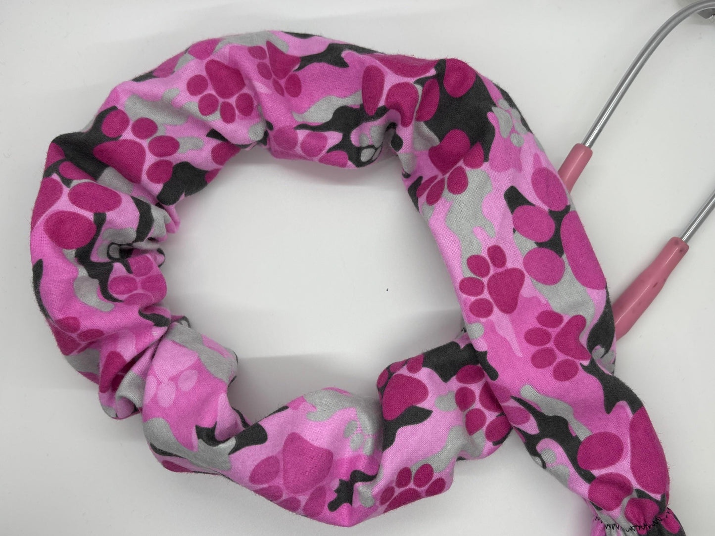 Pink Camo Paw Prints Stethoscope Cover: Reusable Cotton Sleeve