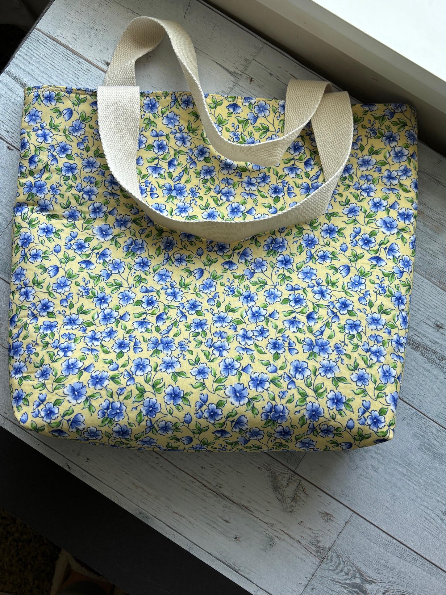 Floral Cotton Tote Bag: Reusable Everyday Shoulder Bag