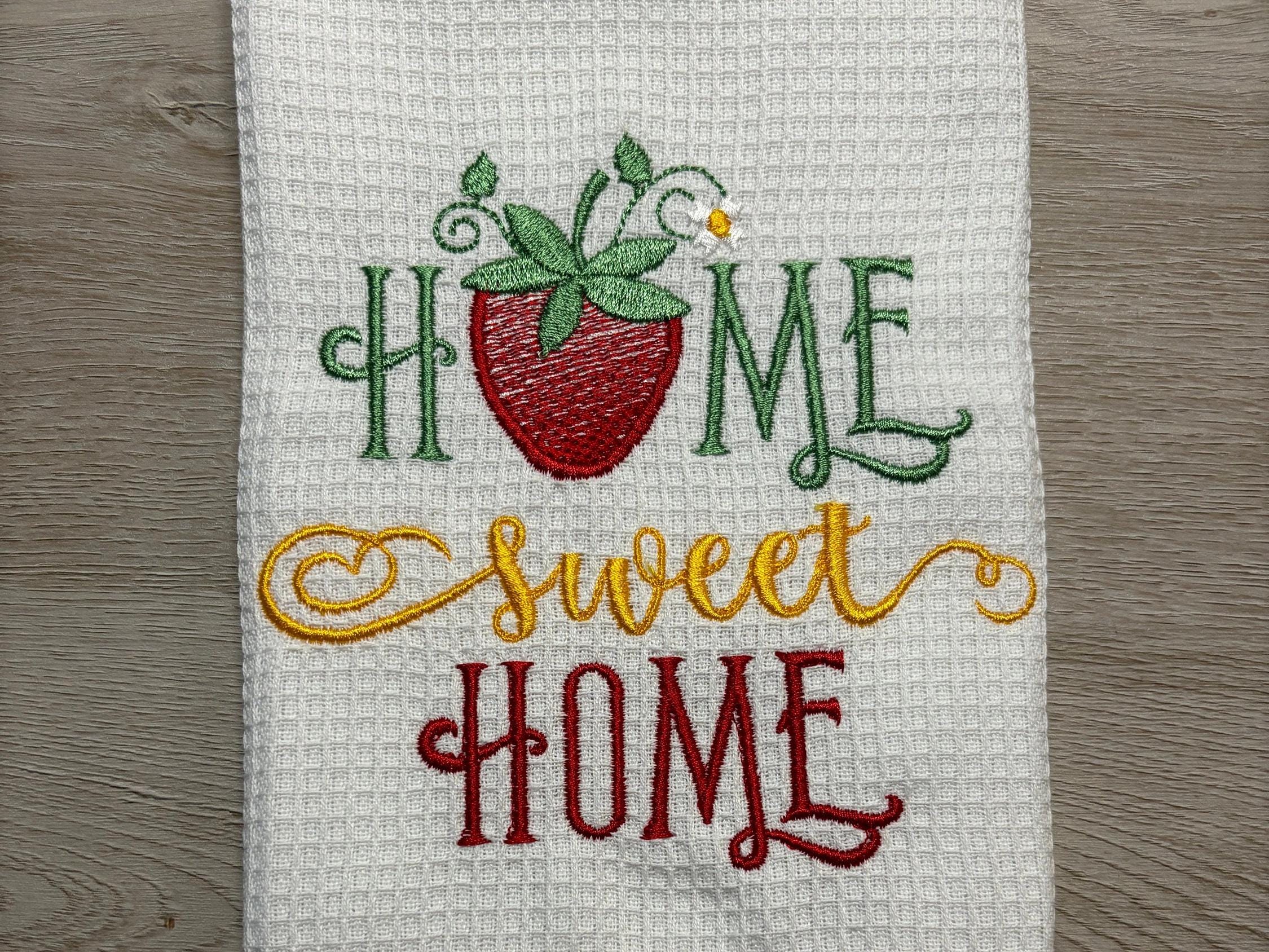 Embroidered Strawberry Tea Towel: Home Sweet Home Kitchen Decor
