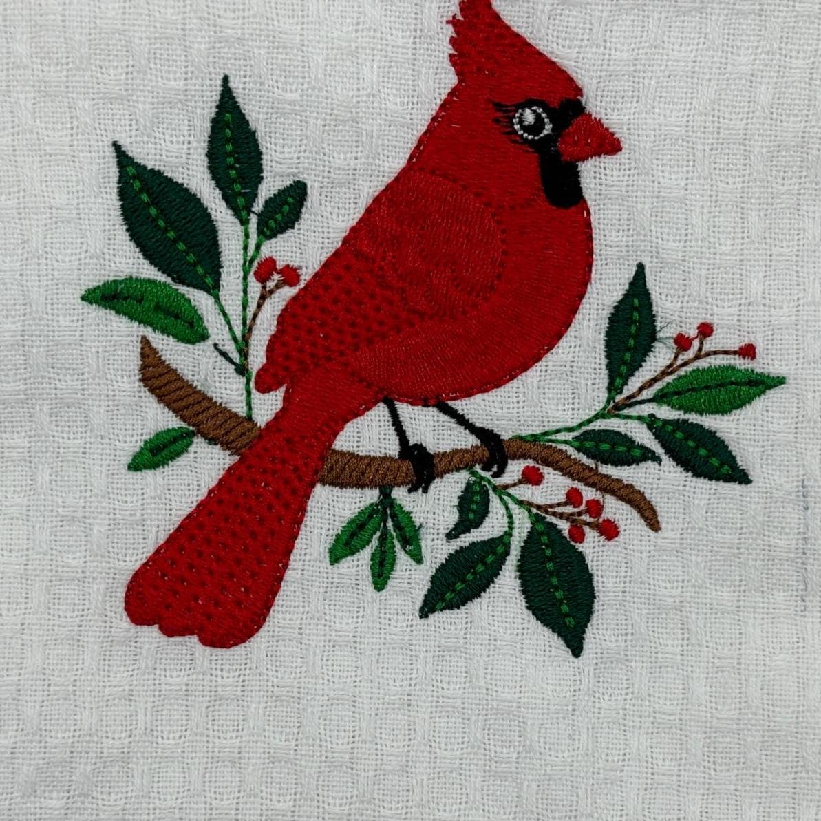 Embroidered Towel - Beautiful Cardinal Design for Christmas, Holiday Decor & Cozy Winter Vibes, Perfect Gift for Home