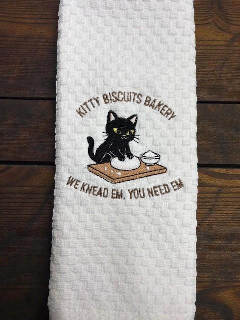 Delightful Cat Kitchen Towel: Artfully Embroidered Design