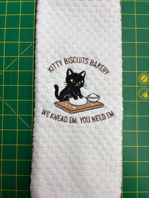 Delightful Cat Kitchen Towel: Artfully Embroidered Design
