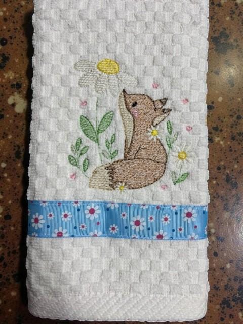 Charming Fox Embroidered Kitchen Towel for Your Home