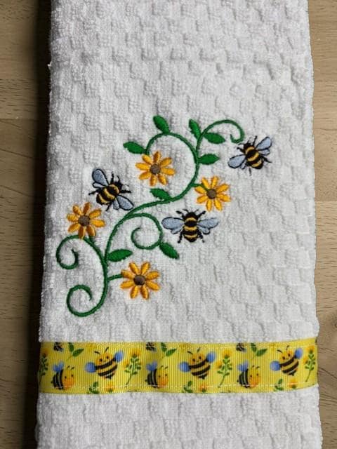 Sunny Kitchen Vibes: Bee & Sunflower Embroidered Towel