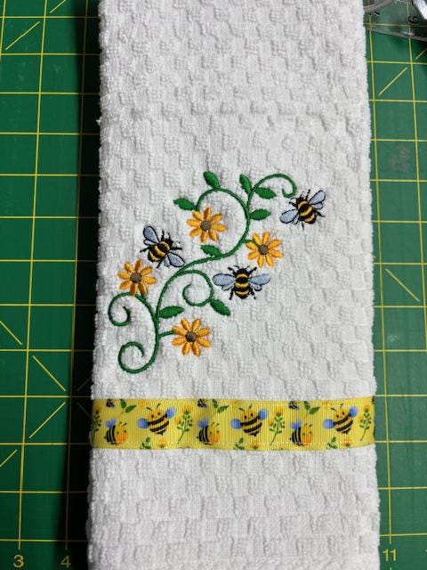 Sunny Kitchen Vibes: Bee & Sunflower Embroidered Towel