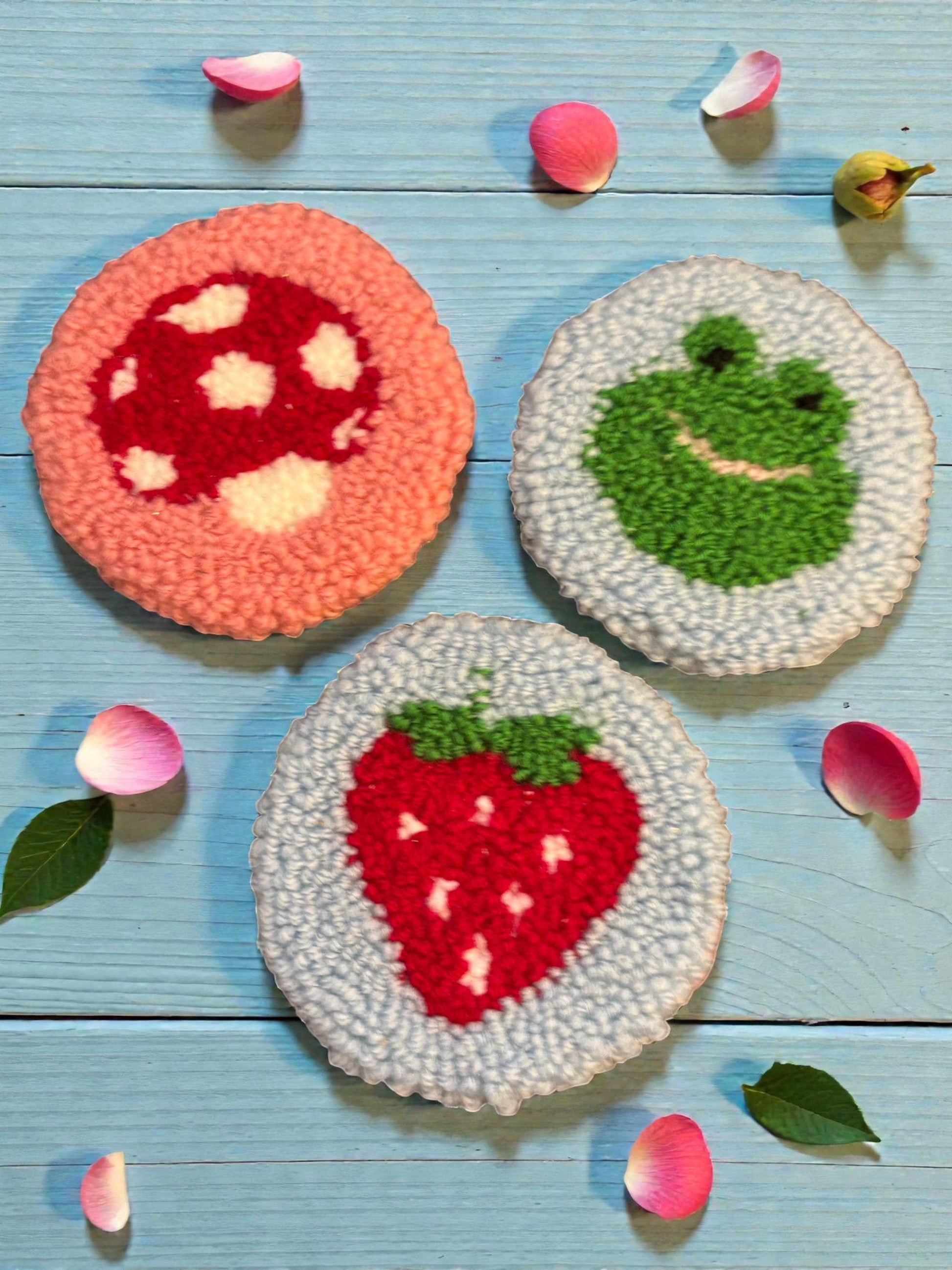 Vibrant Punch Needle Coasters: Artisan-Made Charm!