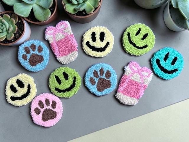 Punch Needle Coasters, 3 Inch Absorbent Decorative Drink Mats