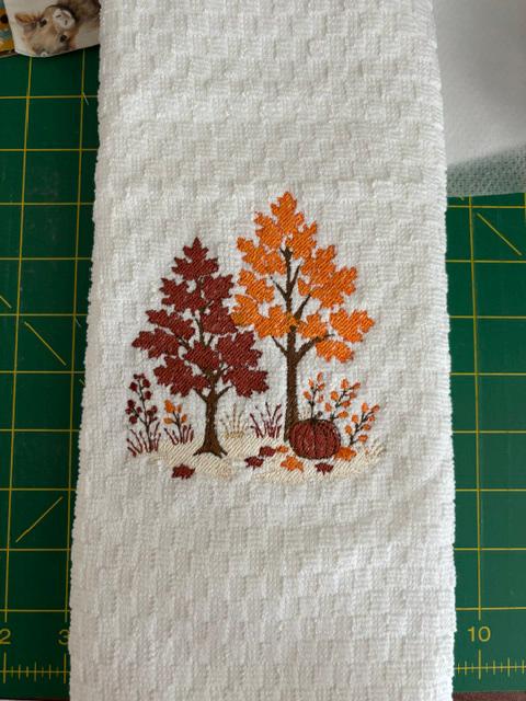 Embroidered Fall Tree Line Kitchen Towel, Autumn Leaves Decor, Harvest Season Gift, Rustic Home Decor, Thanksgiving Kitchen Accessory